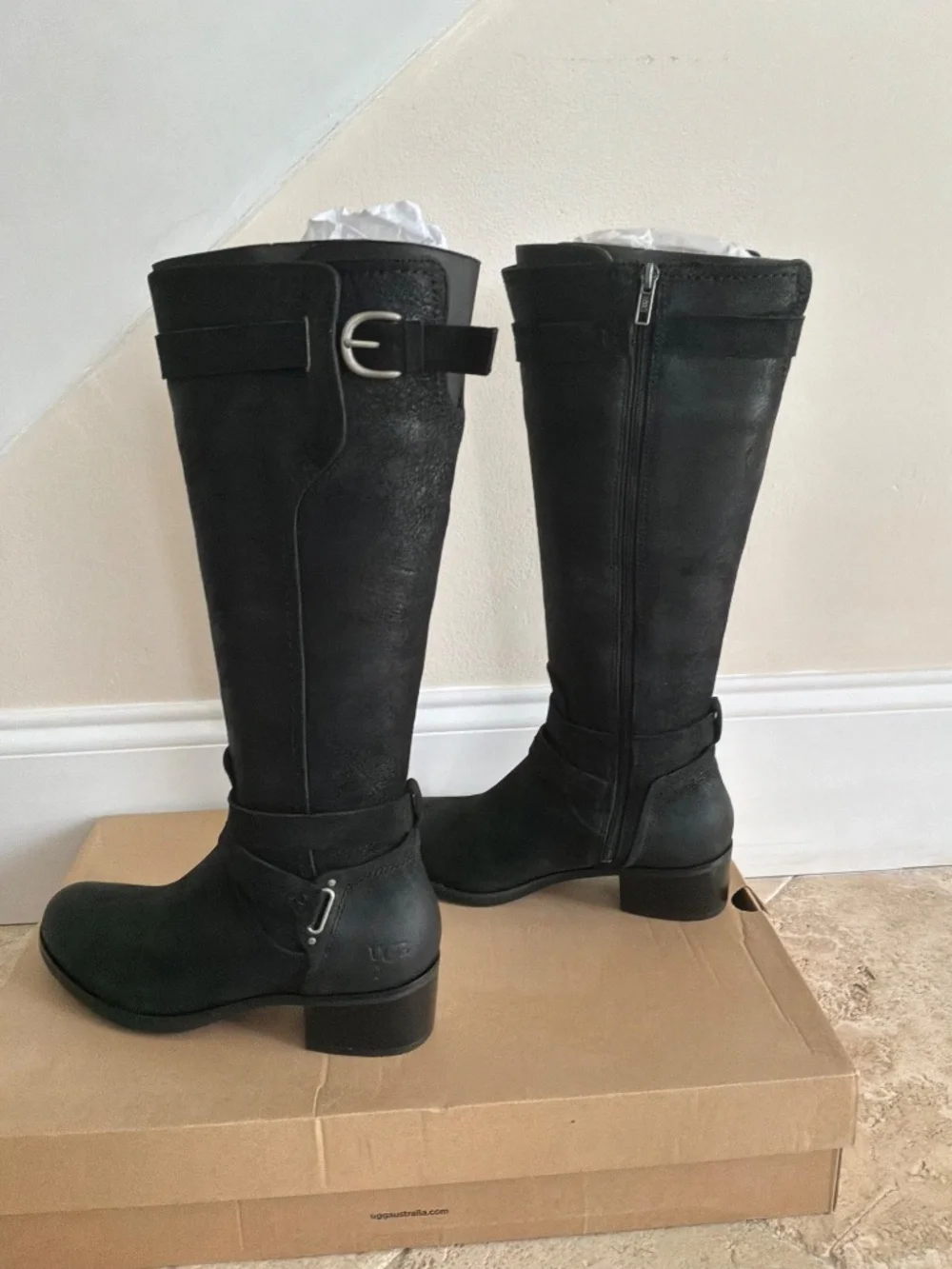 Ugg Darcie black leather knee high boots